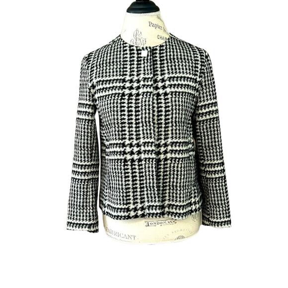 Zara black white houndstooth one button jacquard blazer jacket classic preppy S - Picture 1 of 12